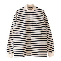 Striped Cotton Jersey Mock Neck T-Shirt