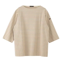 ySUMMER 15N[|ΏہzCotton Striped Basque ShirtiLIGHT BEIGEj